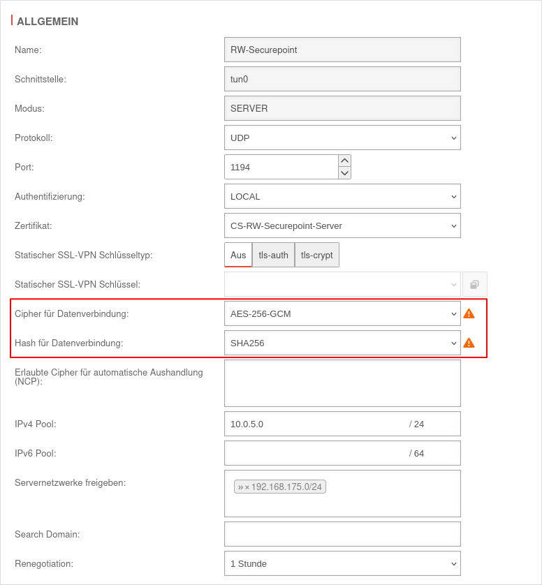 Datei:UTM v14.1.5 SSL-VPN Roadwarrior SSL-VPN bearbeiten AES.png