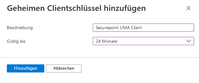 Datei:UMA v3.1 Azure AD Geheimen Clientschlüssel hinzufügen.png
