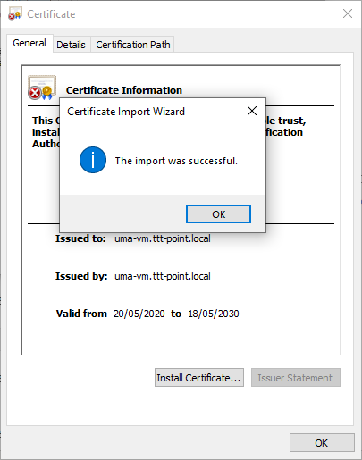 Datei:UMA Plugin v2.0 Zertifikat Erfolgreich-en.PNG