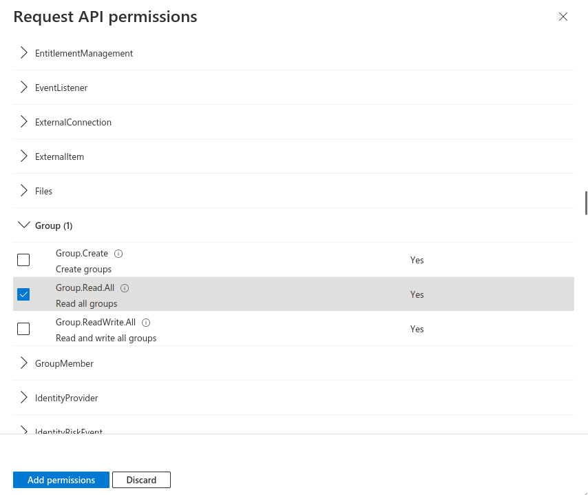 Datei:UMA v3.3.1 Azure AD API Anwendungsberechtigung GroupReadAll-en.png